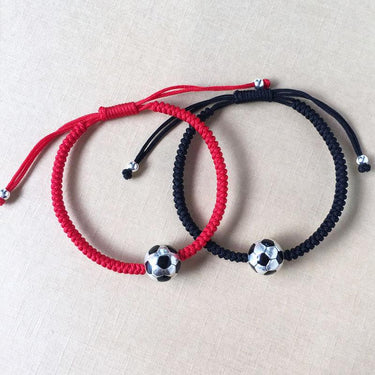 925 Sterling Silver Lucky FOOTBALL Red Rope Bracelet